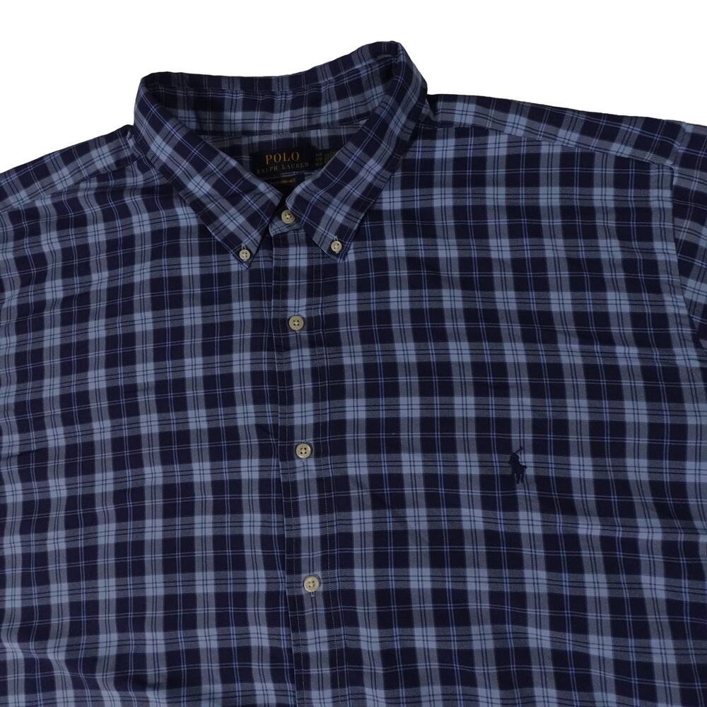 Ralph Lauren Performance Plaid Blue Button Up Long Sleeve Shirt Men's 4XB